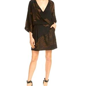 Halston Heritage Black & Bronze Mini Dress Sz 2